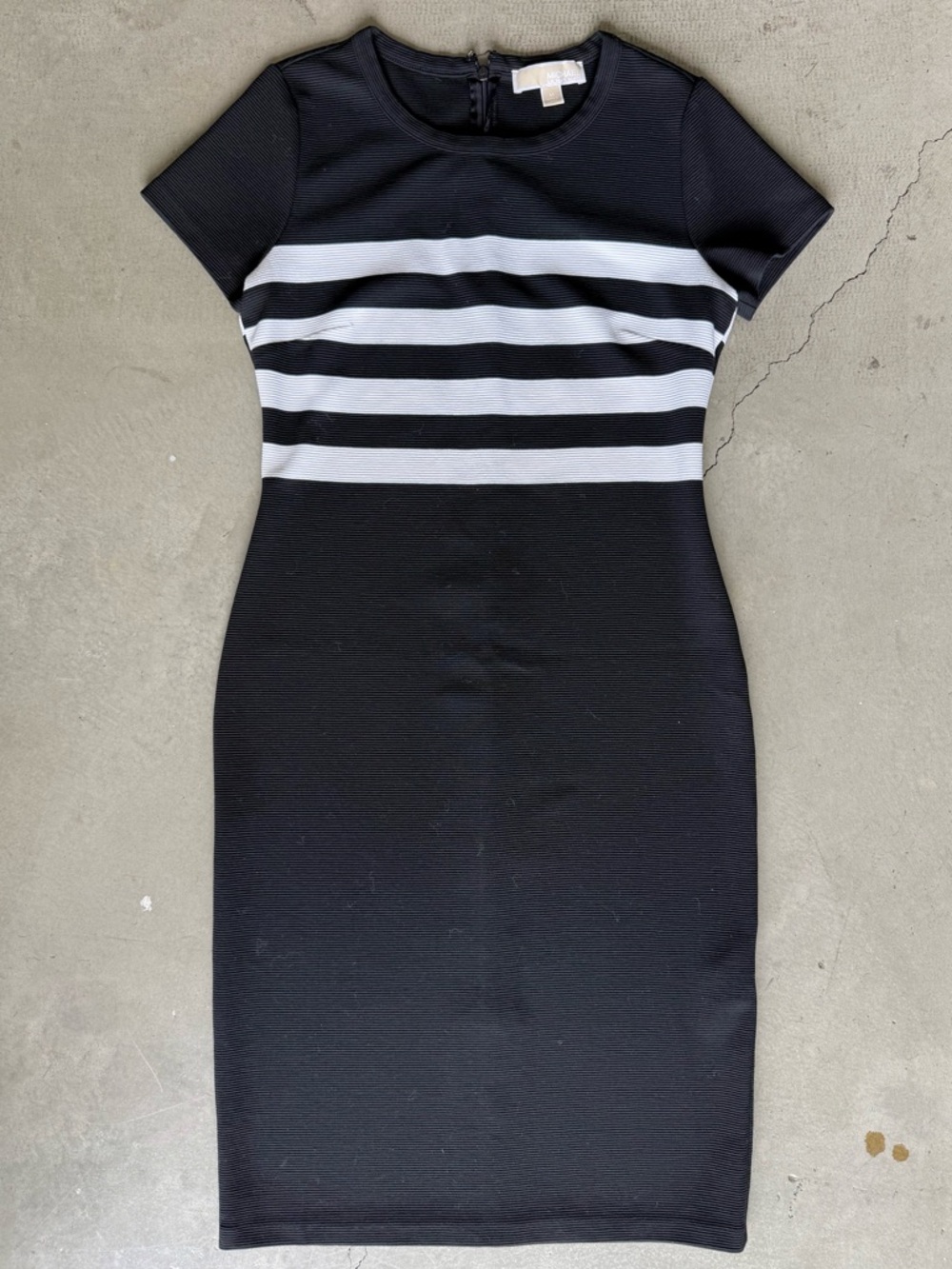 Michael Kors / Stripe Ribbed Midi Dress / Black White